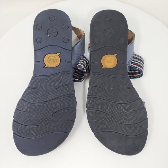 Born Parson Flat Sandals Women 10M Blue Leather Striped Elastic Comfort Shoes - Picture 13 of 15